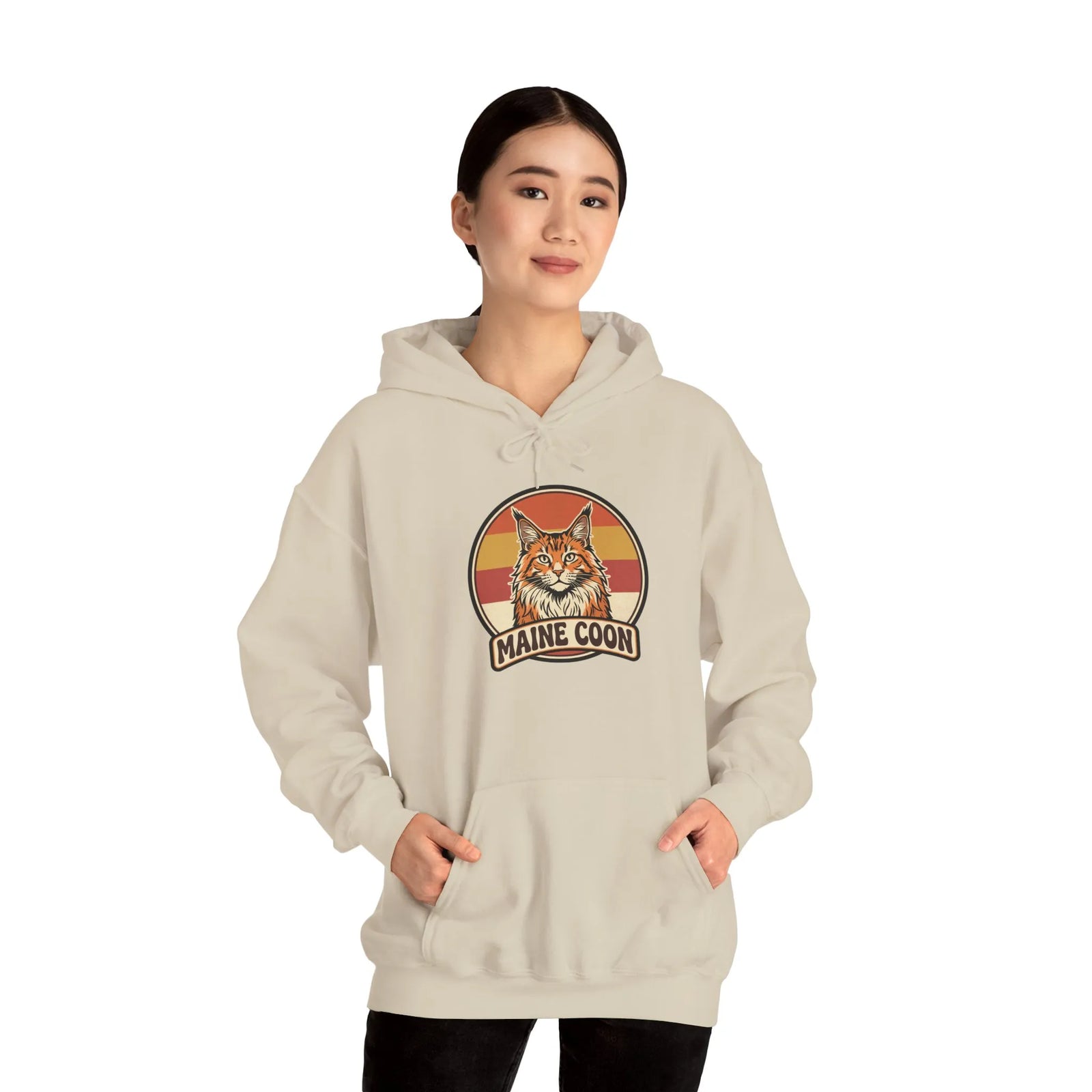Maine Coon Retro 70s Sunset Hoodie - Soft Cotton Poly Blend Pullover - Unisex White