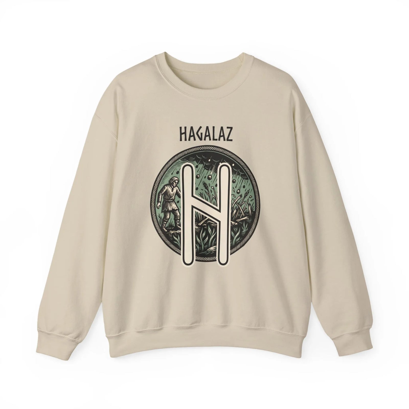 Hagalaz Rune Hail Graphic Sweatshirt - Medium-Heavy Cotton Blend Crewneck - Unisex White