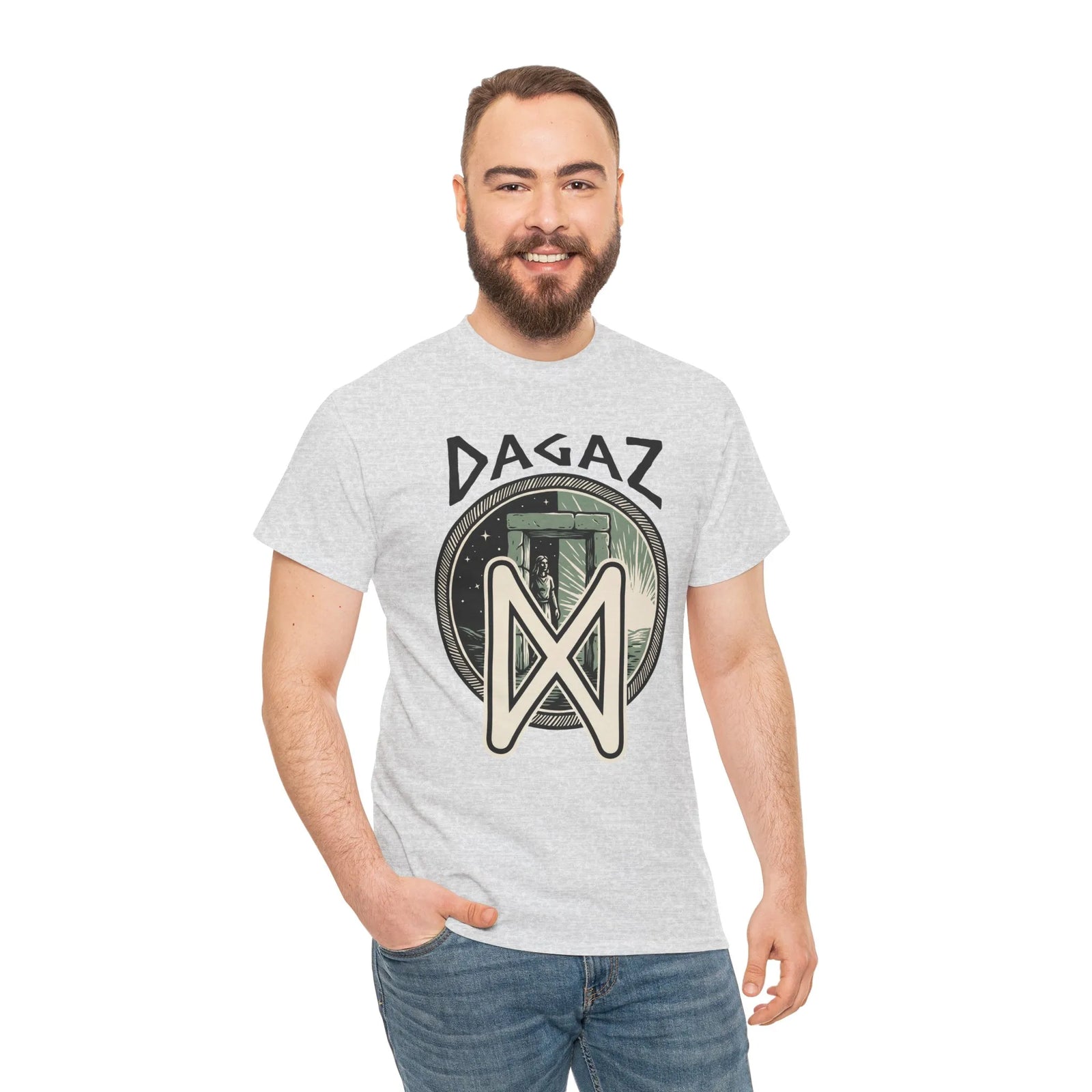 Dagaz Rune Threshold Portal T-Shirt - Heavy Cotton Classic Fit Tee - Unisex White