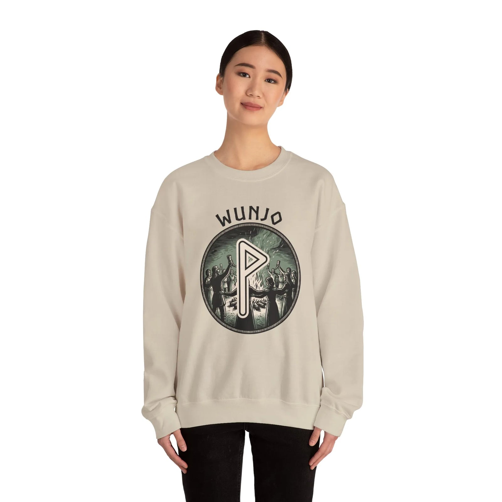Wunjo Rune Joy Celebration Sweatshirt - Heavy Blend Cotton Poly Crewneck - Unisex White