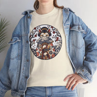 Ukiyo-e Samurai Cat Fan Dancer T-Shirt - Heavy Cotton Classic Fit Tee - Unisex White