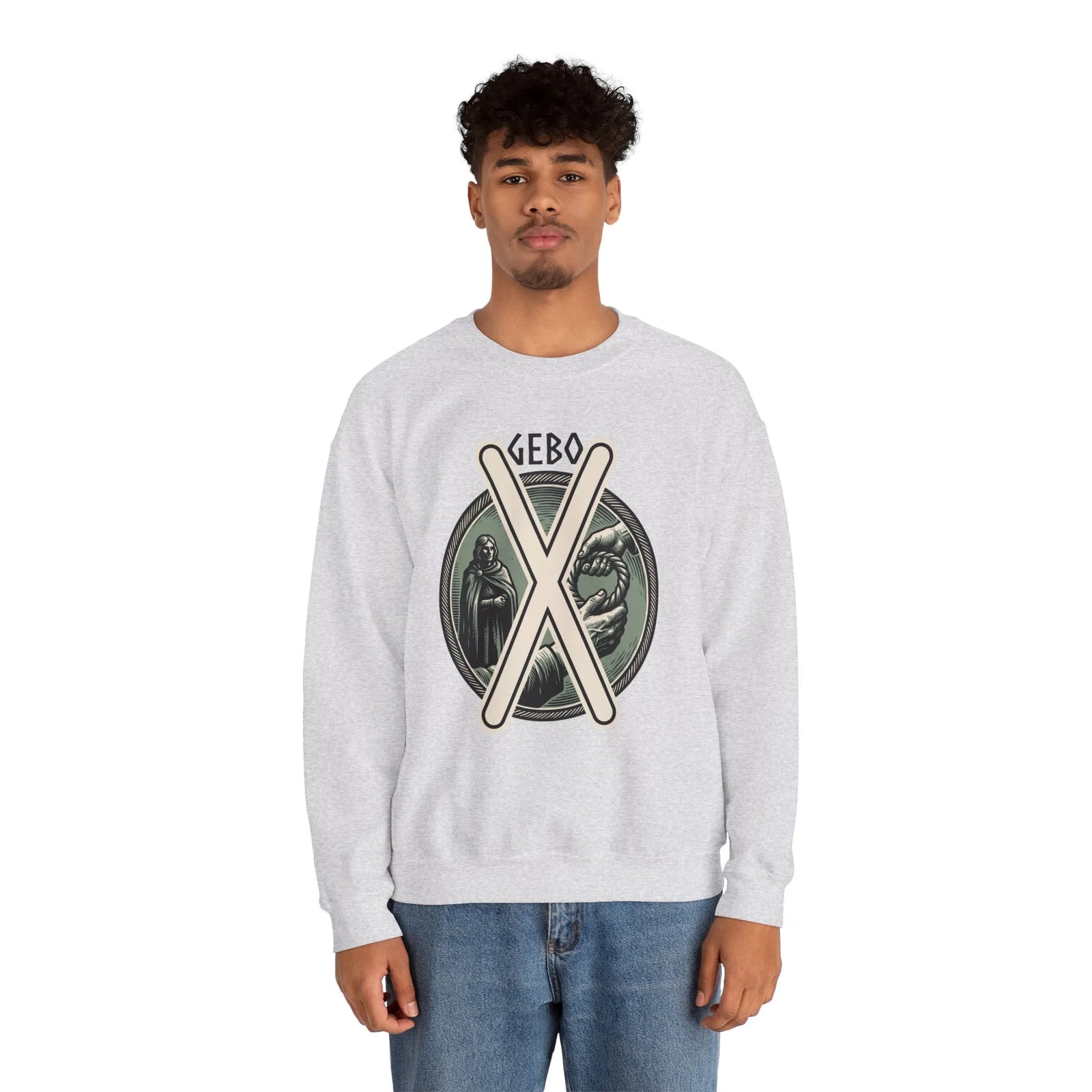 Gebo Rune Gift Cycle Graphic Sweatshirt - Heavyweight Cotton Blend Crewneck - Unisex White