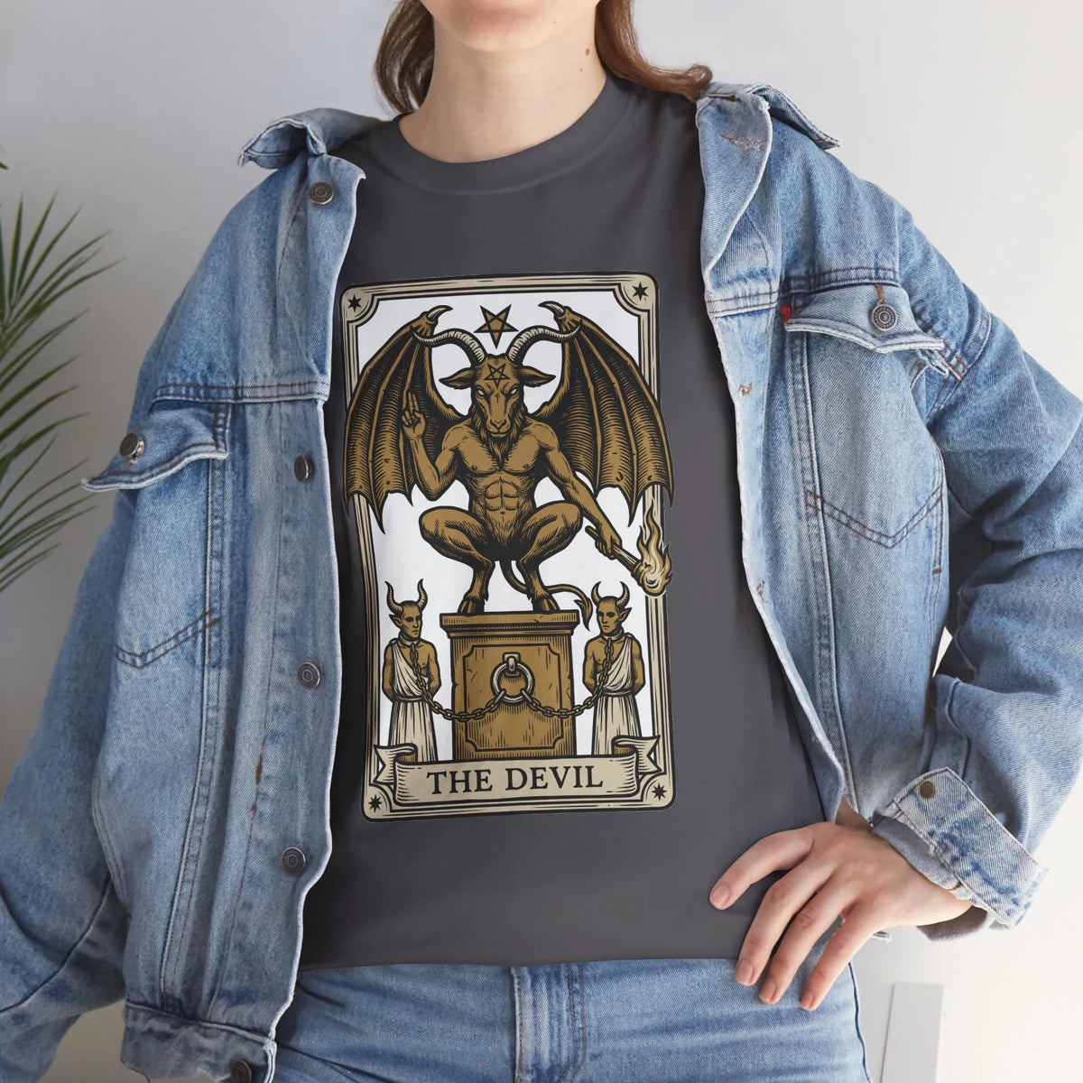 The Devil Tarot Card Graphic T-Shirt - Heavy Cotton Classic Fit Tee - Unisex White