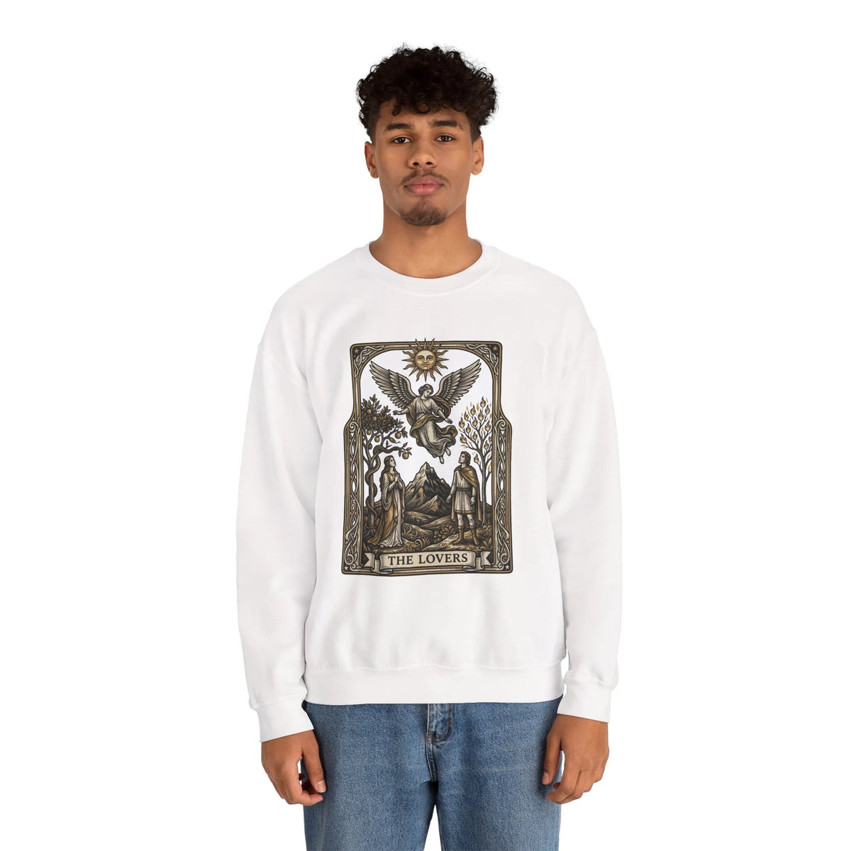 The Lovers Tarot Card Sweatshirt - Heavy Blend Fleece Crewneck - Unisex White