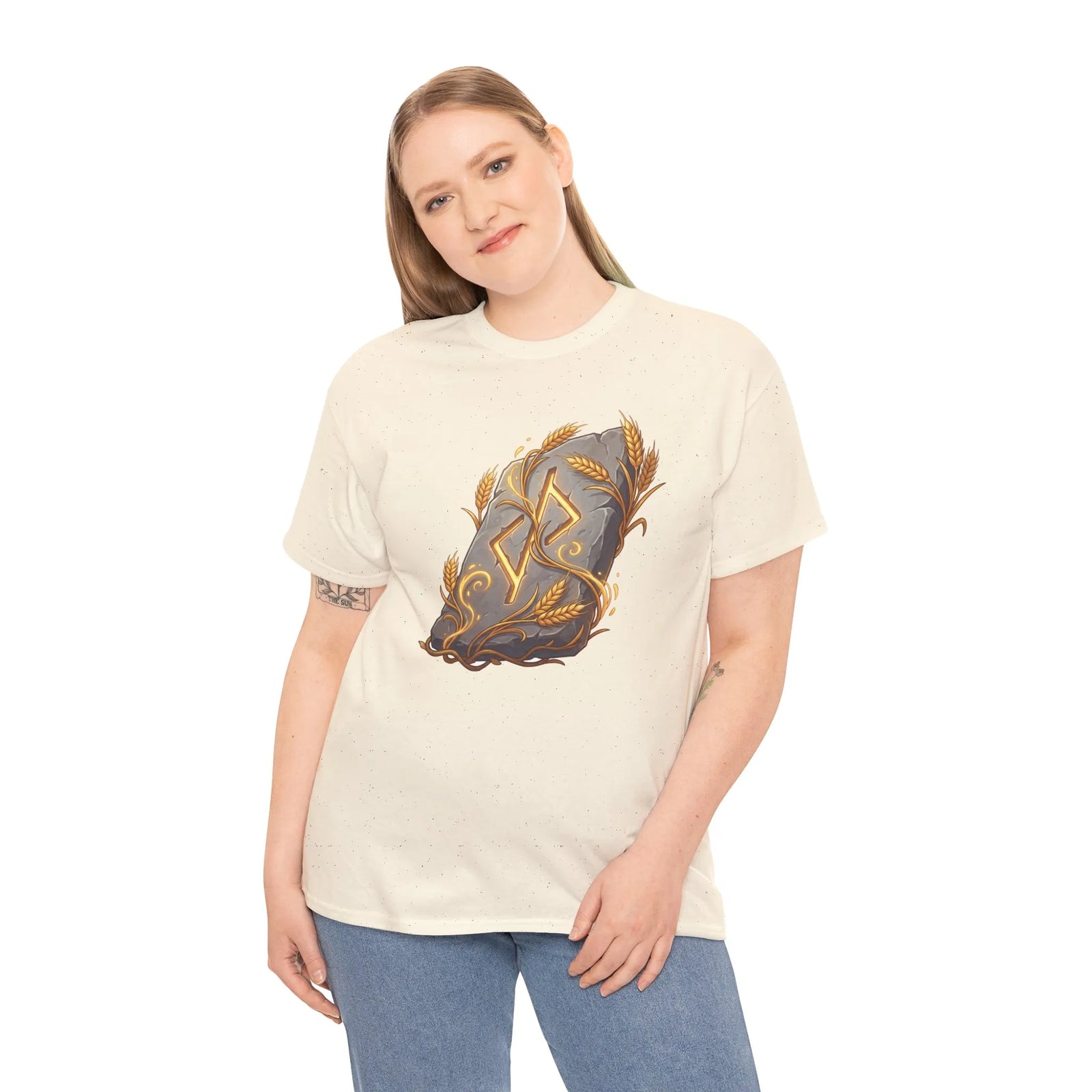 Jera Rune Harvest Stone T-Shirt - Heavy Cotton Classic Fit Tee - Unisex White