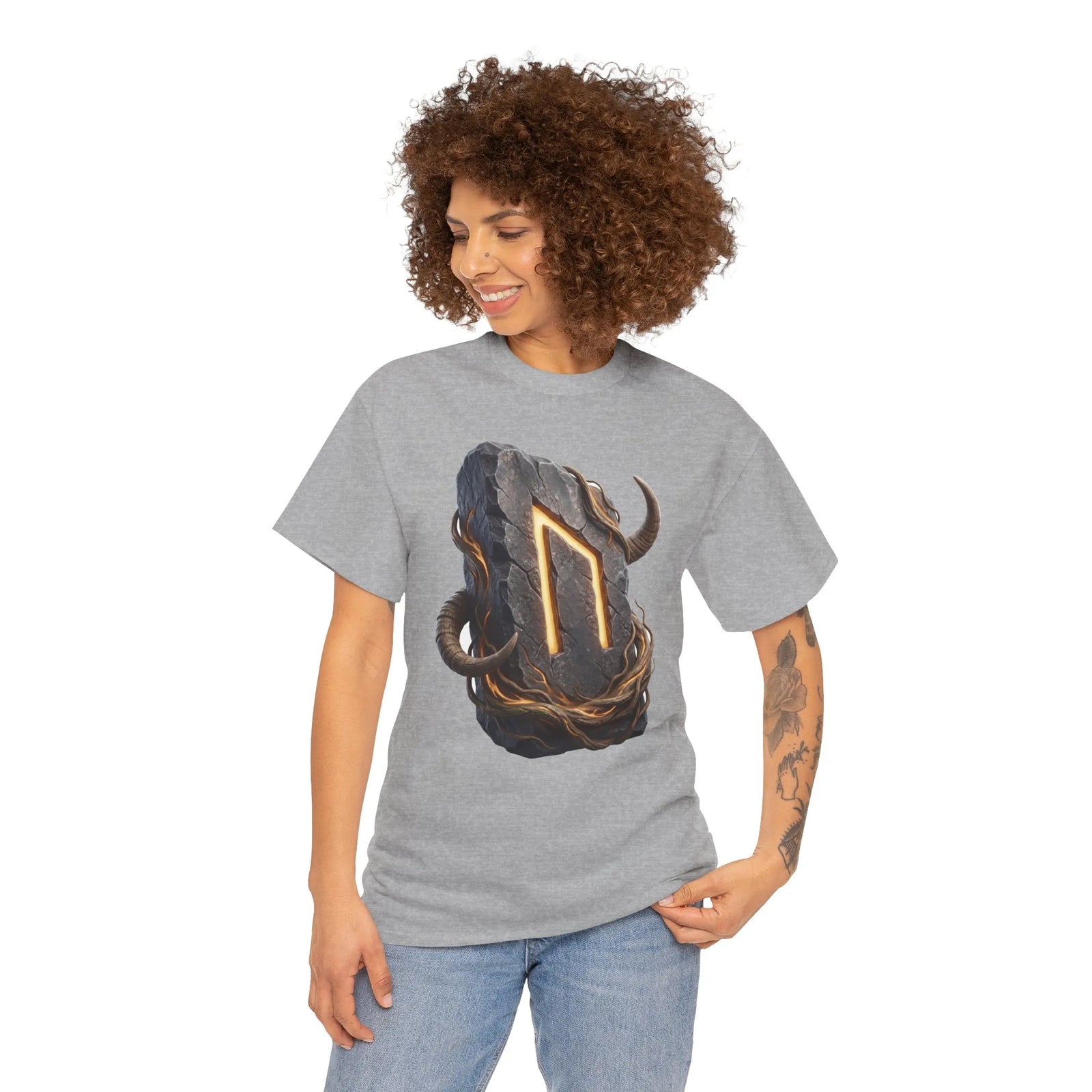 Uruz Rune Wild Ox Strength T-Shirt - Heavy Cotton Classic Fit Tee - Unisex White