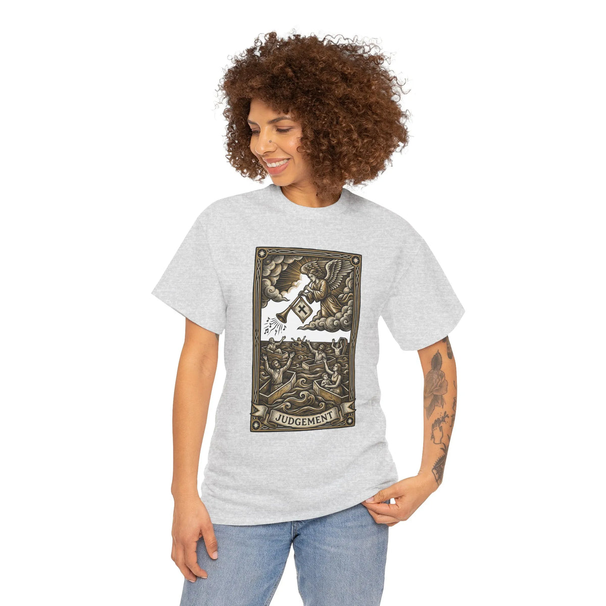 Judgement Angel Graphic T-Shirt - Heavy Cotton Classic Fit Tee - Unisex White