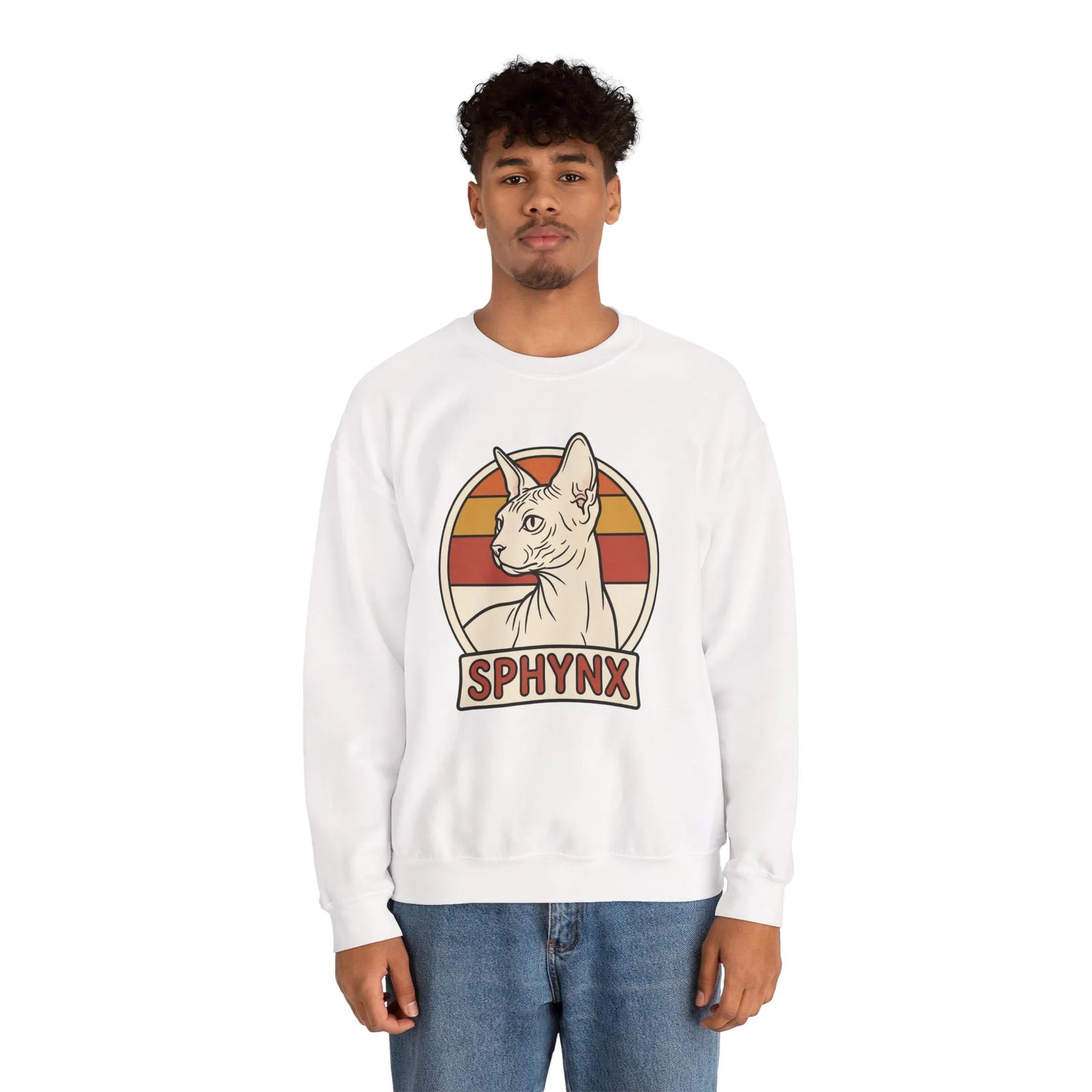Sphynx Retro 70s Sunset Breeds Sweatshirt - Heavy Blend Crewneck Fleece - Unisex Ash