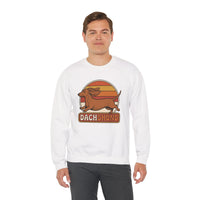 Retro 70s Sunset Dachshund Sweatshirt - Heavy Blend Cotton Blend Crewneck - Unisex White