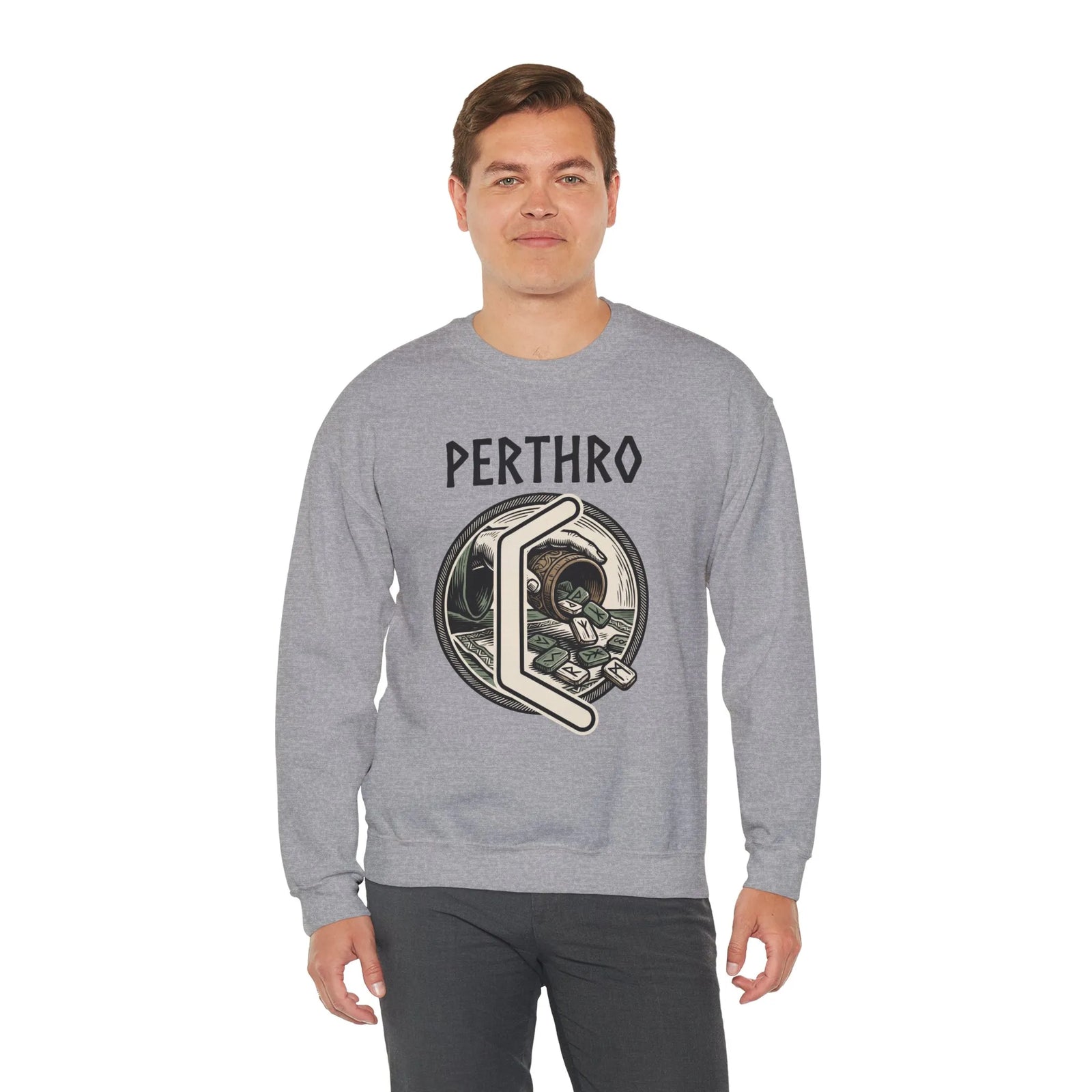 Perthro Rune Lot Cup Graphic Sweatshirt - Heavy Blend Fleece Crewneck - Unisex White