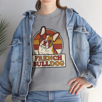 French Bulldog Retro 70s Sunset T-Shirt - Heavy Cotton Classic Fit Tee - Unisex White