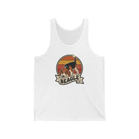 Beagle Retro 70s Sunset Graphic Tank Top - Soft Lightweight Cotton Jersey - Unisex White