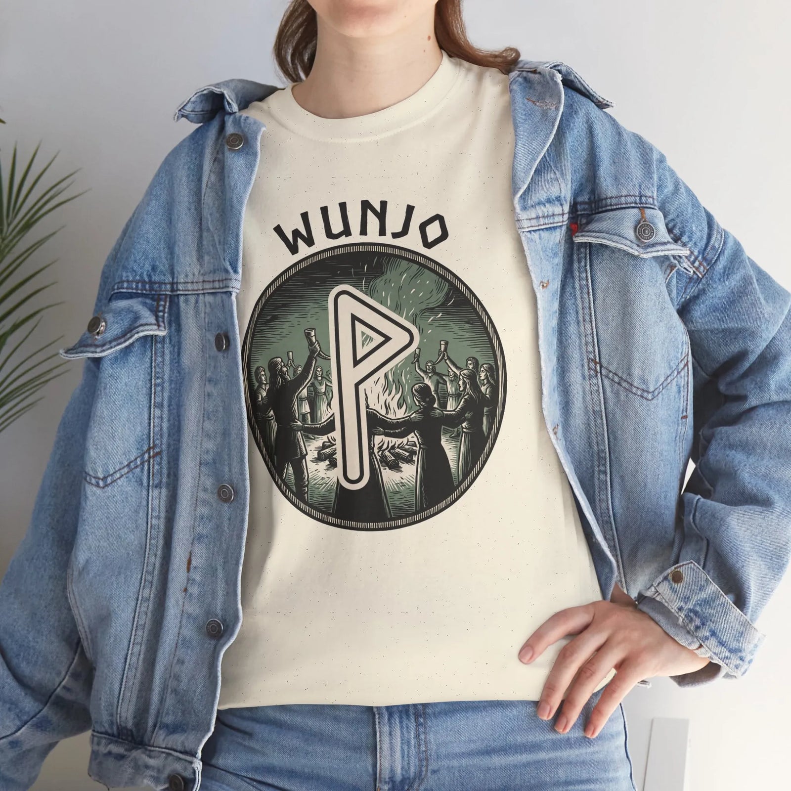Wunjo Rune Joy Celebration T-Shirt - Heavy Cotton Classic Fit Crewneck - Unisex White