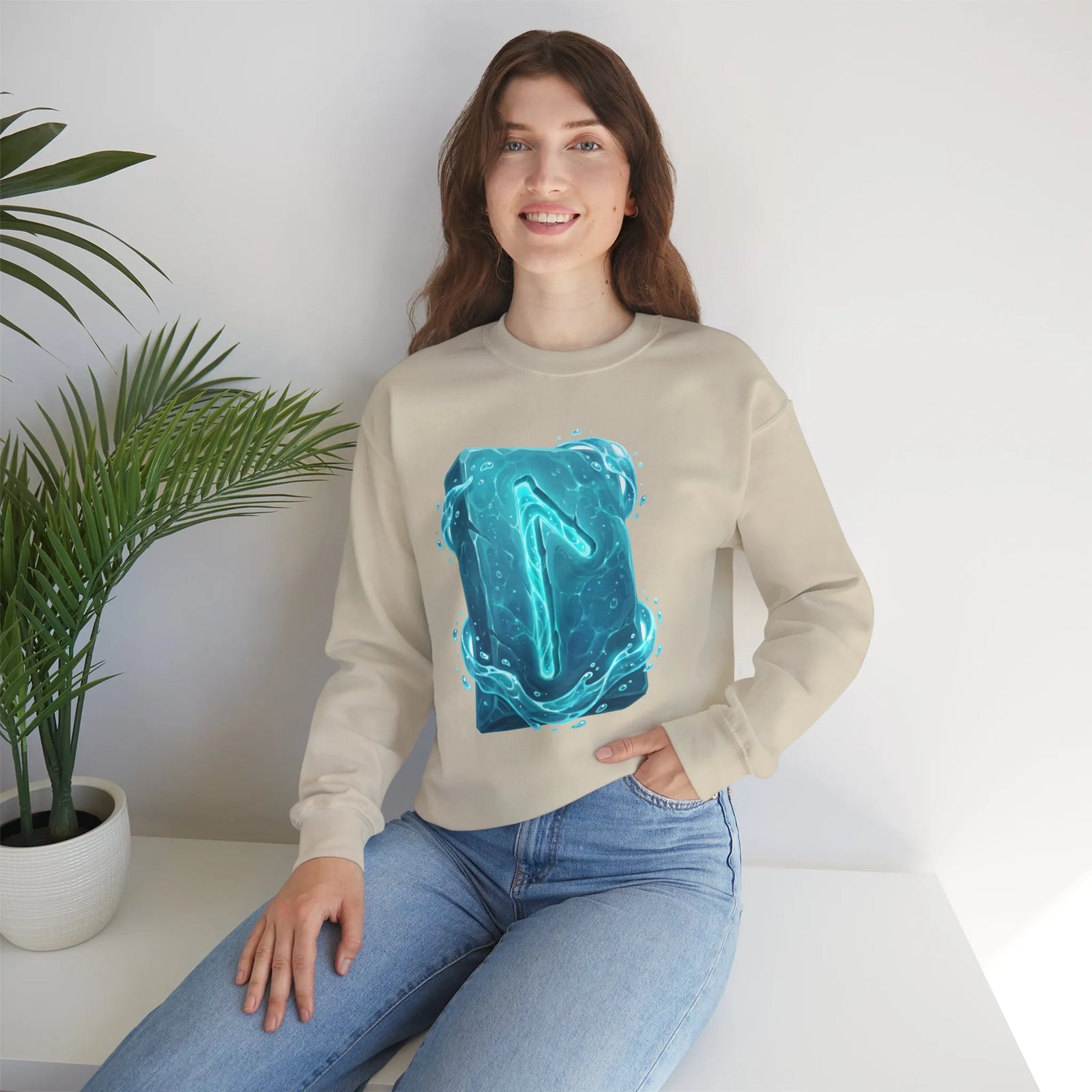 Laguz Water Rune Symbol Sweatshirt - Heavy Blend Crewneck Fleece - Unisex Ash Gray