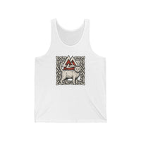 Valknut Cat Freyja Norse Woodcut Tank Top - Lightweight Ring-Spun Cotton Jersey - Unisex White