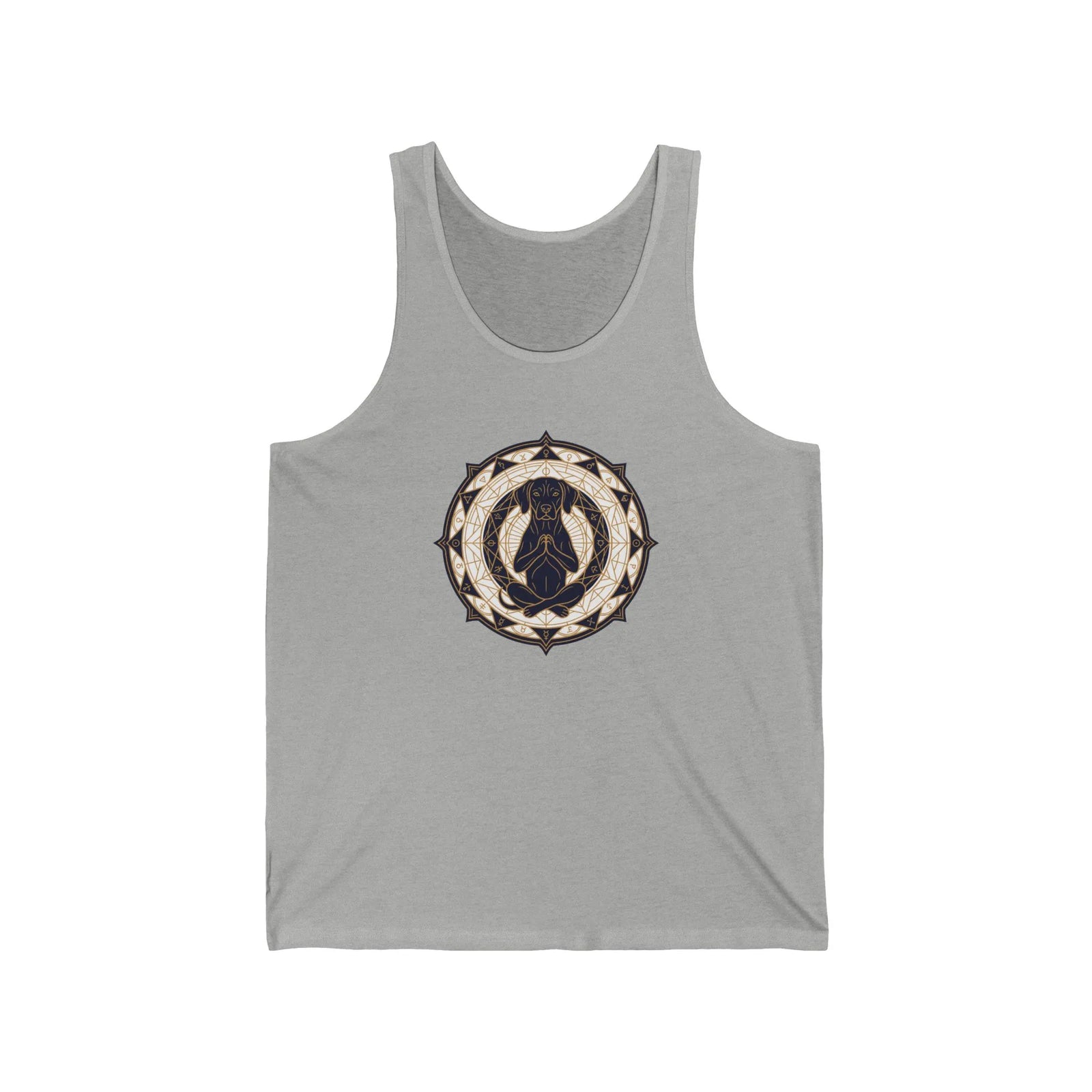 Meditating Dog Sacred Geometry Tank Top - Soft Airlume Cotton Retail Fit - Unisex White