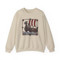 Longship Prow Viking Berserker Cats Sweatshirt - Heavyweight Cotton Blend Crewneck - Unisex White
