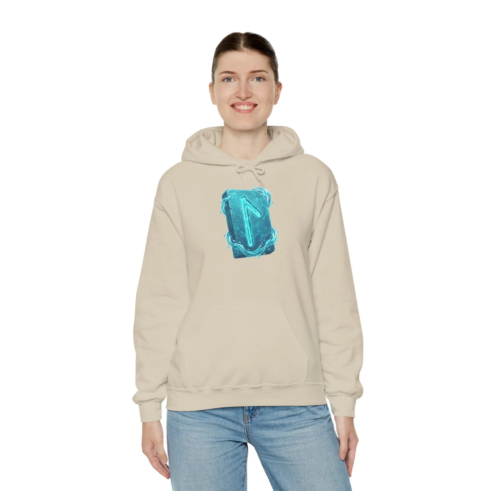 Laguz Water Rune Graphic Hoodie - Soft Fleece Blend Pullover - Unisex White