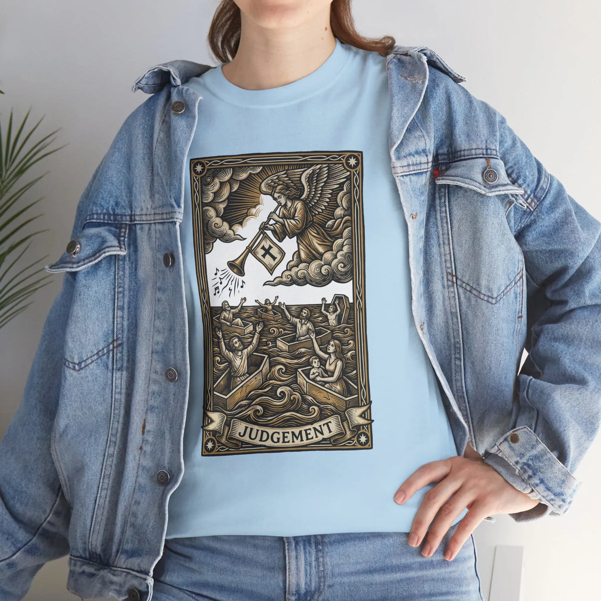 Judgement Angel Graphic T-Shirt - Heavy Cotton Classic Fit Tee - Unisex White