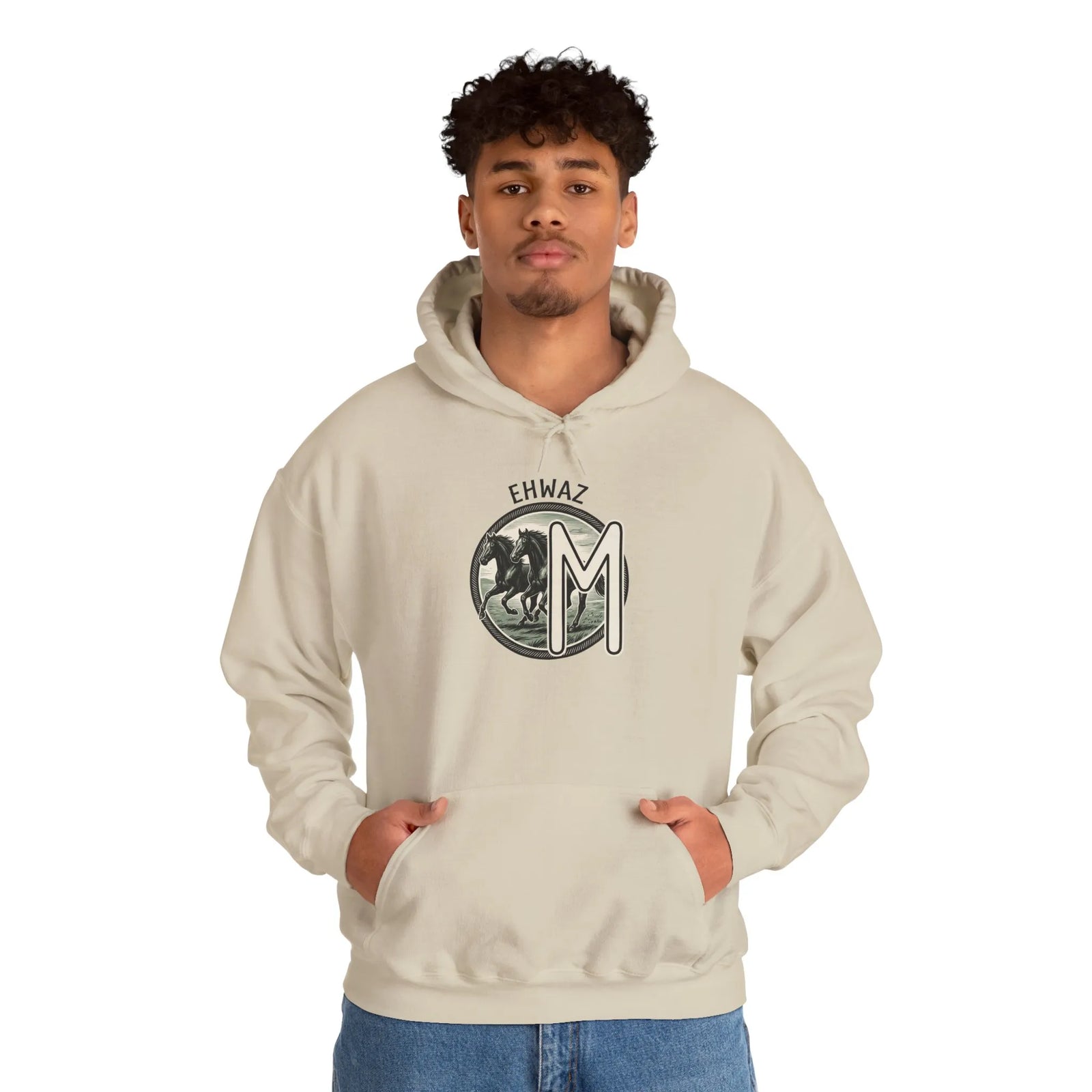 Ehwaz Divine Twins Horse Rider Hoodie - Medium-Heavy Cotton Blend Hoodie - Unisex White