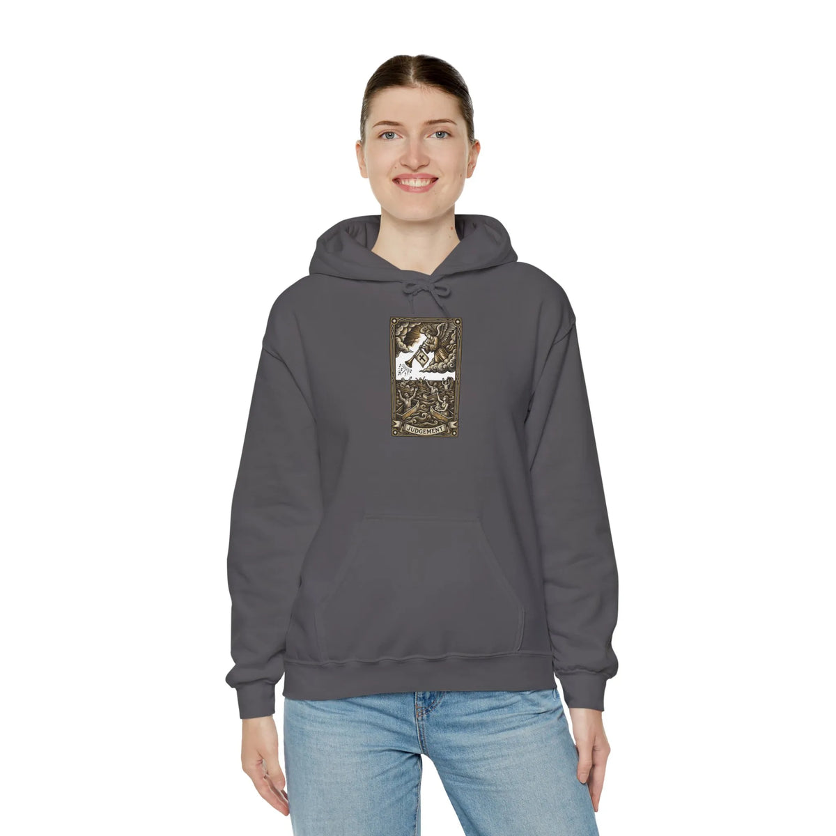 Judgement Tarot Card Graphic Hoodie - Heavyweight Cotton Blend Pullover - Unisex White