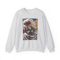 Ronin Wave Ukiyo-e Samurai Dog Sweatshirt - Heavyweight Cotton Blend Crewneck - Unisex White