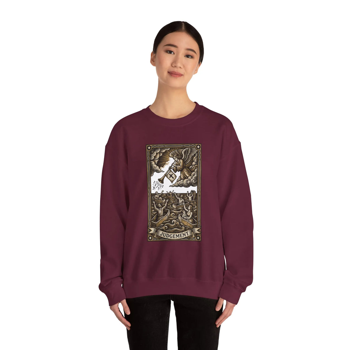 Judgement Tarot Card Graphic Sweatshirt - Heavy Blend Classic Fit Crewneck - Unisex White