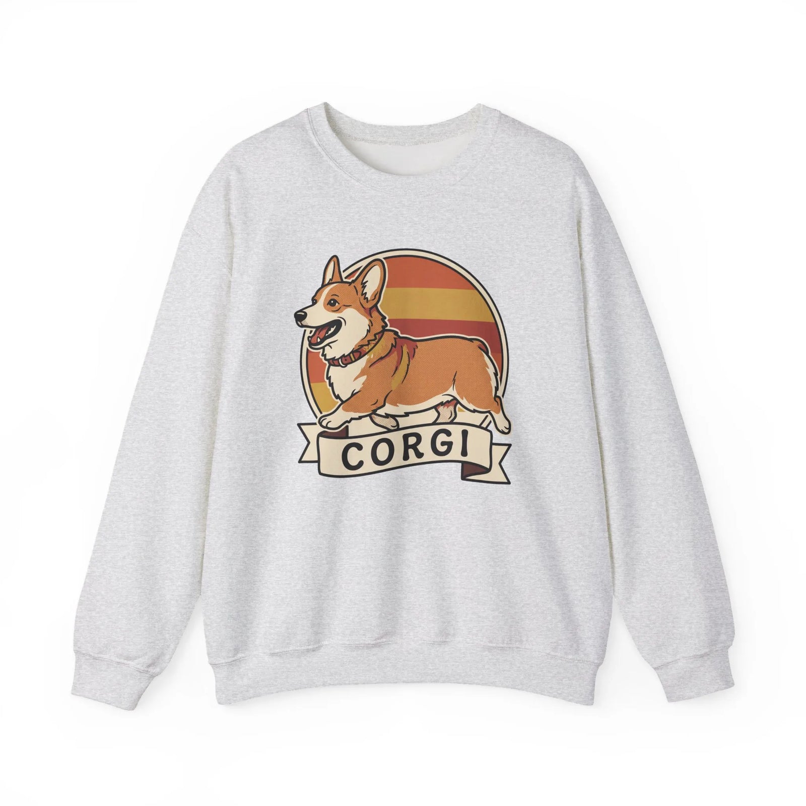 Retro 70s Sunset Corgi Sweatshirt - Classic Fit Cotton-Poly Crewneck - Unisex White