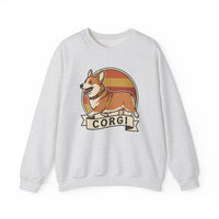 Retro 70s Sunset Corgi Sweatshirt - Classic Fit Cotton-Poly Crewneck - Unisex White