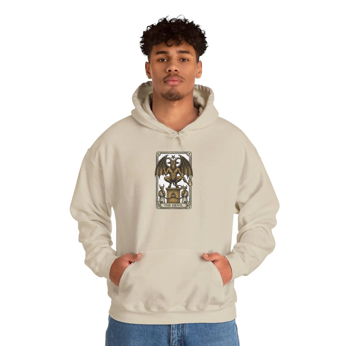 The Devil Tarot Card Graphic Hoodie - Heavy Blend Cotton-Poly Fleece - Unisex White