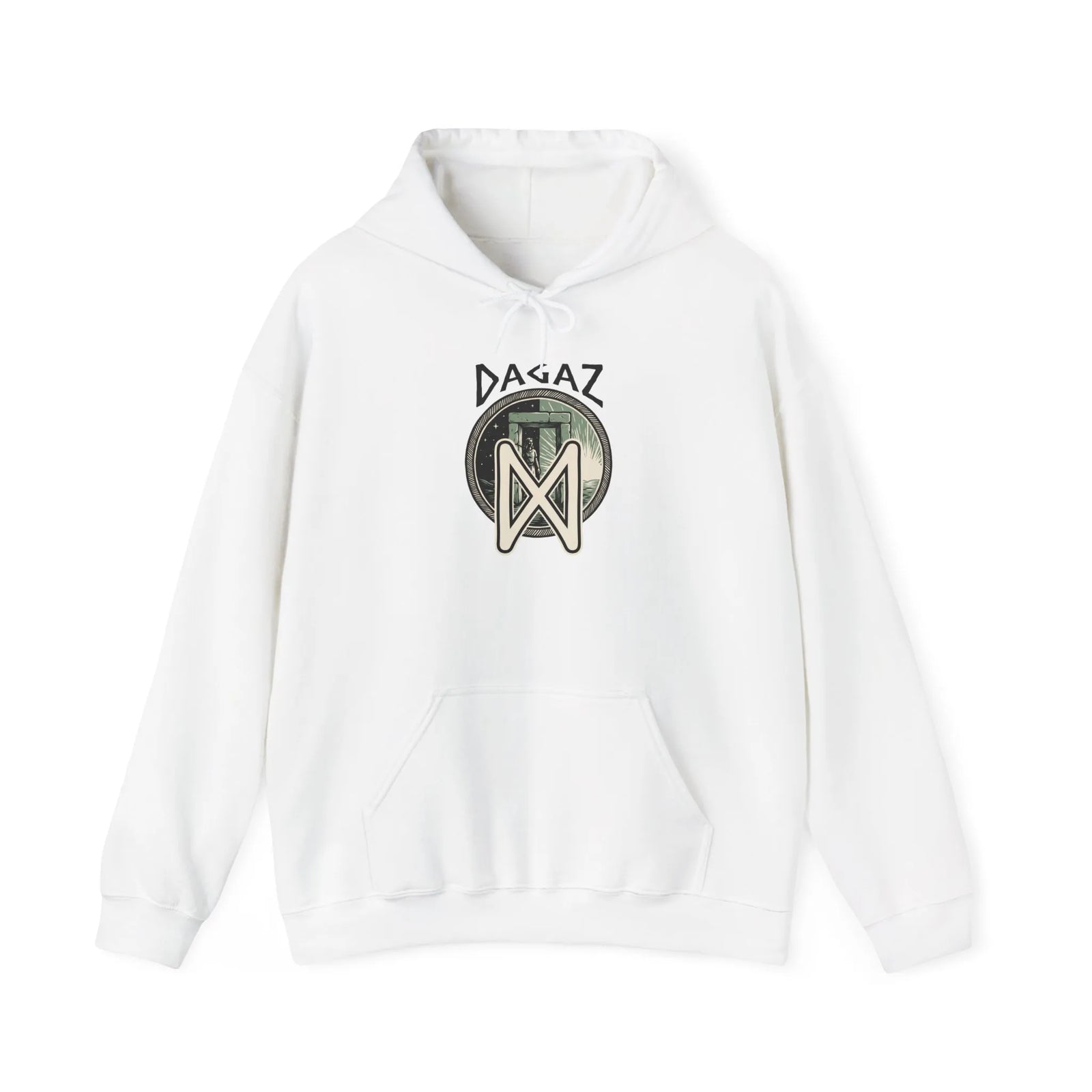 Dagaz Rune Threshold Graphic Hoodie - Soft Cotton Blend Pullover - Unisex White