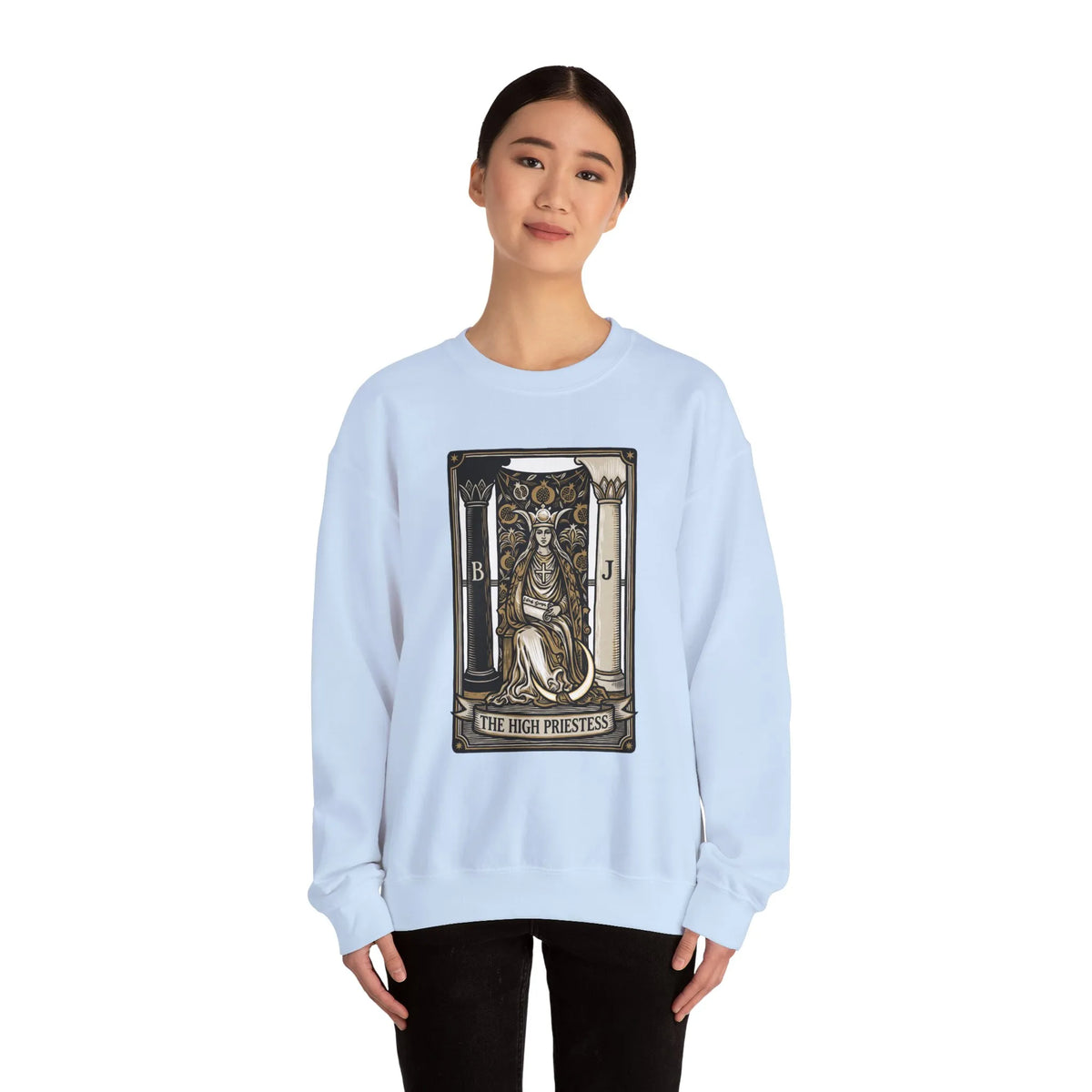 The High Priestess Tarot Card Sweatshirt - Heavy Blend Fleece Crewneck - Unisex White