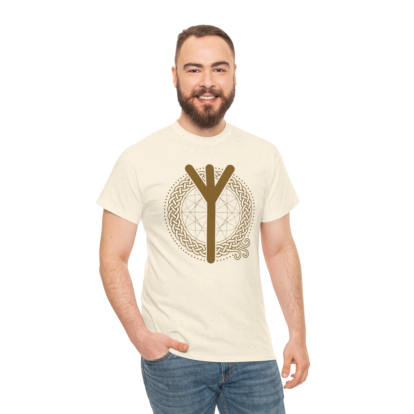 Elhaz Rune Protection Graphic T-Shirt - Heavyweight Cotton Classic Tee - Unisex White