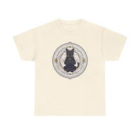 Meditating Cat Sacred Geometry Alchemist T-Shirt - Heavy Cotton Classic Fit Tee - Unisex White