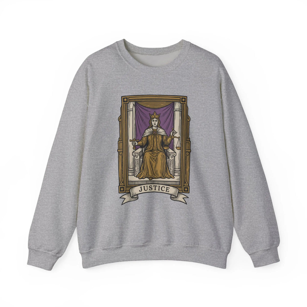 Justice Tarot Card Sweatshirt - Heavy Blend Cotton Poly Crewneck - Unisex White