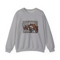 Freyja's Sacred Cats Norse Woodcut Sweatshirt - Heavy Blend Crewneck Fleece - Unisex White