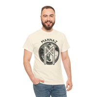 Mannaz Rune Reflection Graphic T-Shirt - Heavy Cotton Classic Fit Tee - Unisex White