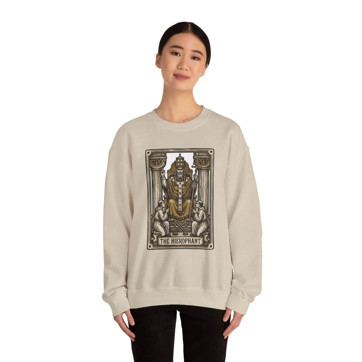 Hierophant Tarot Card Sweatshirt - Heavy Blend Crewneck Fleece - Unisex Ash