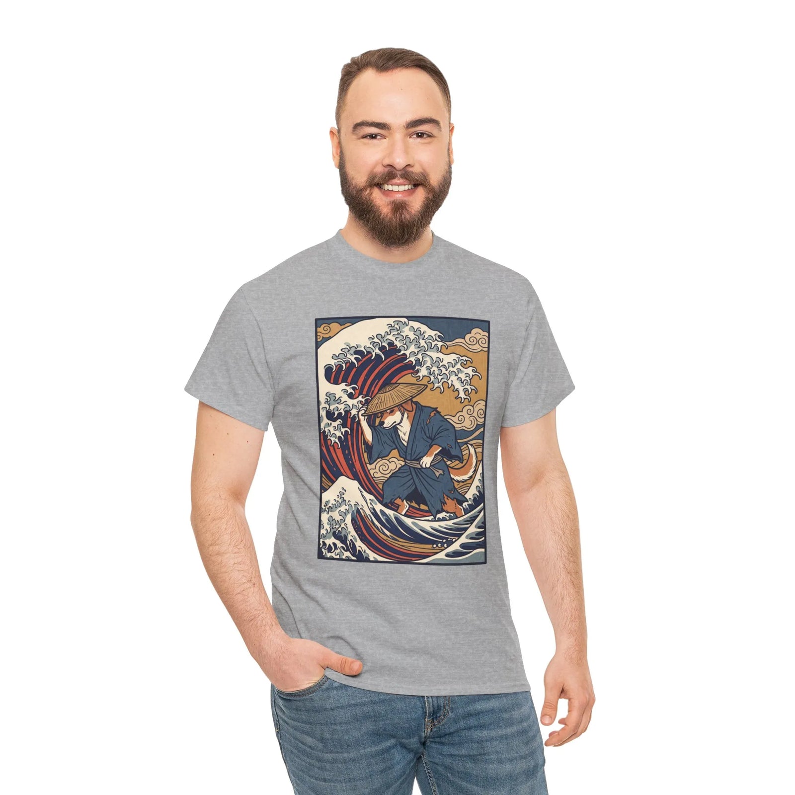 Ronin and the Wave Ukiyo-e T-Shirt - Heavy Cotton Classic Fit Tee - Unisex Off White