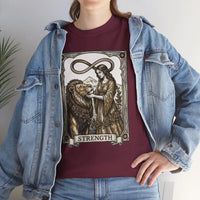 Tarot Strength Card Graphic T-Shirt - Heavy Cotton Classic Fit Crewneck - Unisex White