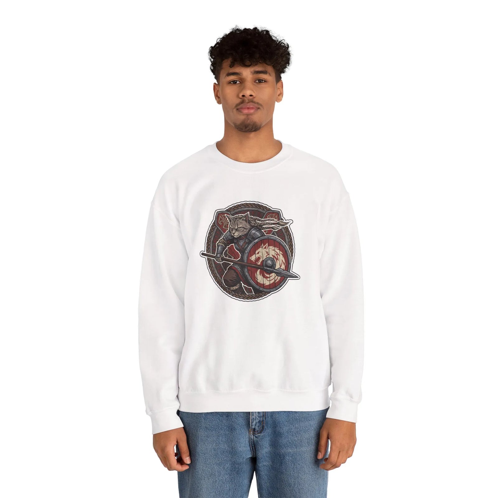 Shieldmaiden Viking Berserker Cats Sweatshirt - Heavy Blend Fleece Crewneck - Unisex White