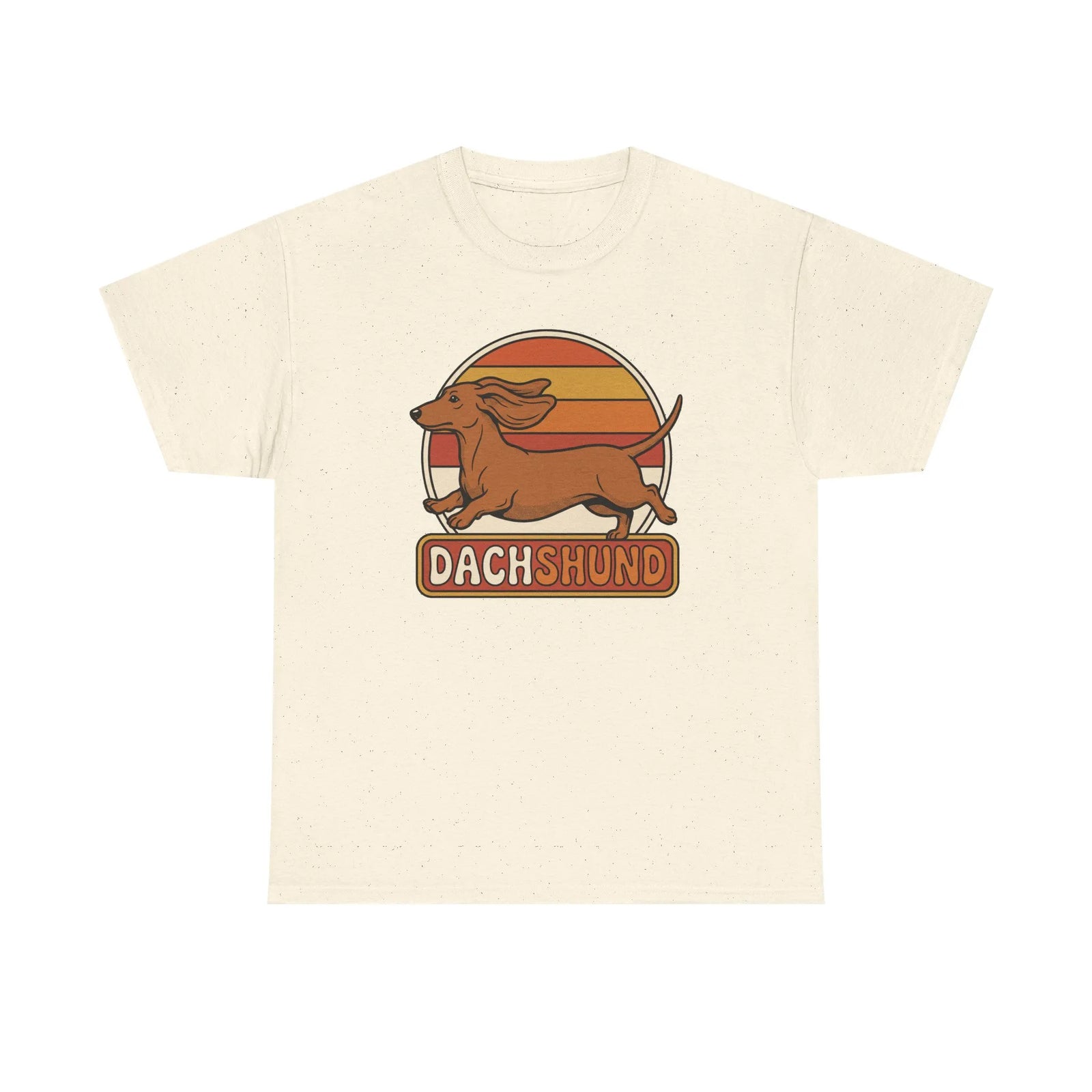 Dachshund Retro 70s Sunset Graphic T-Shirt - Heavy Cotton Classic Fit Tee - Unisex White