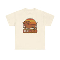 Dachshund Retro 70s Sunset Graphic T-Shirt - Heavy Cotton Classic Fit Tee - Unisex White
