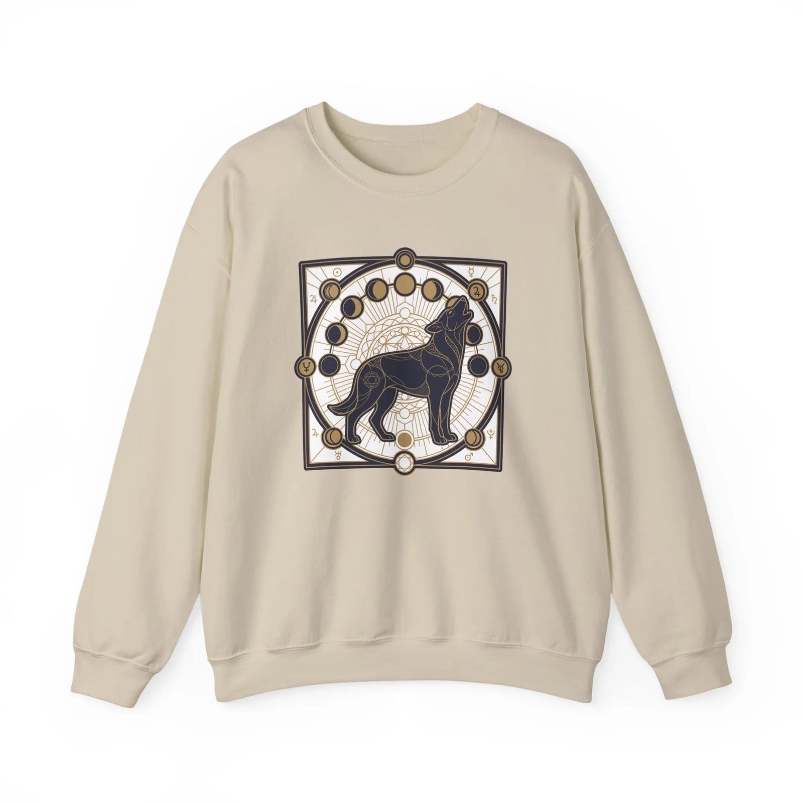 Sacred Geometry Spirit Dog Sweatshirt - Heavyweight Cotton Blend Crewneck - Unisex White