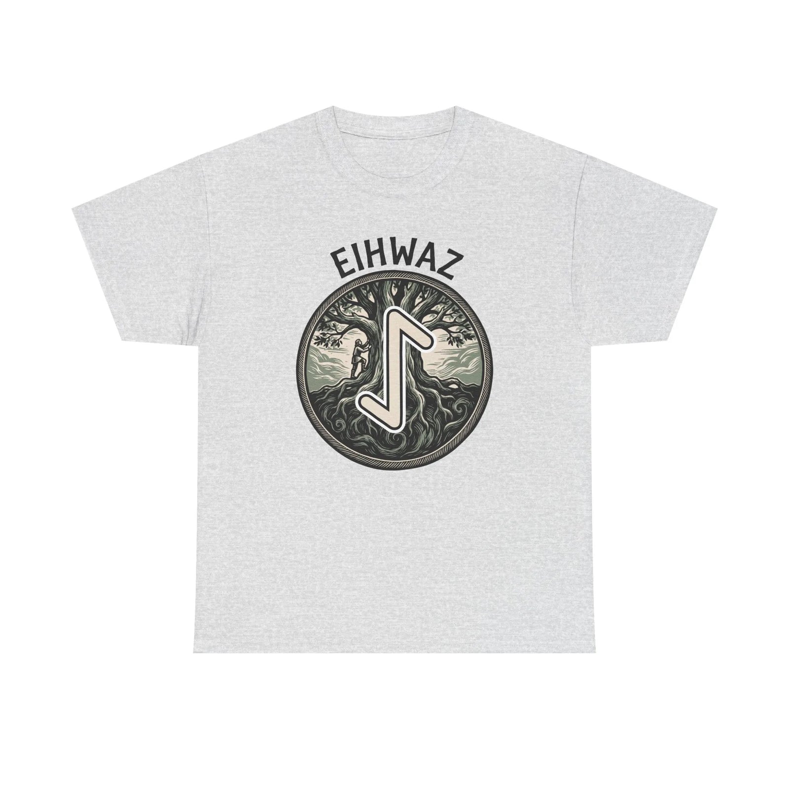 Eihwaz Yew World Tree Rune T-Shirt - Heavyweight 100% Cotton Classic Fit - Unisex White