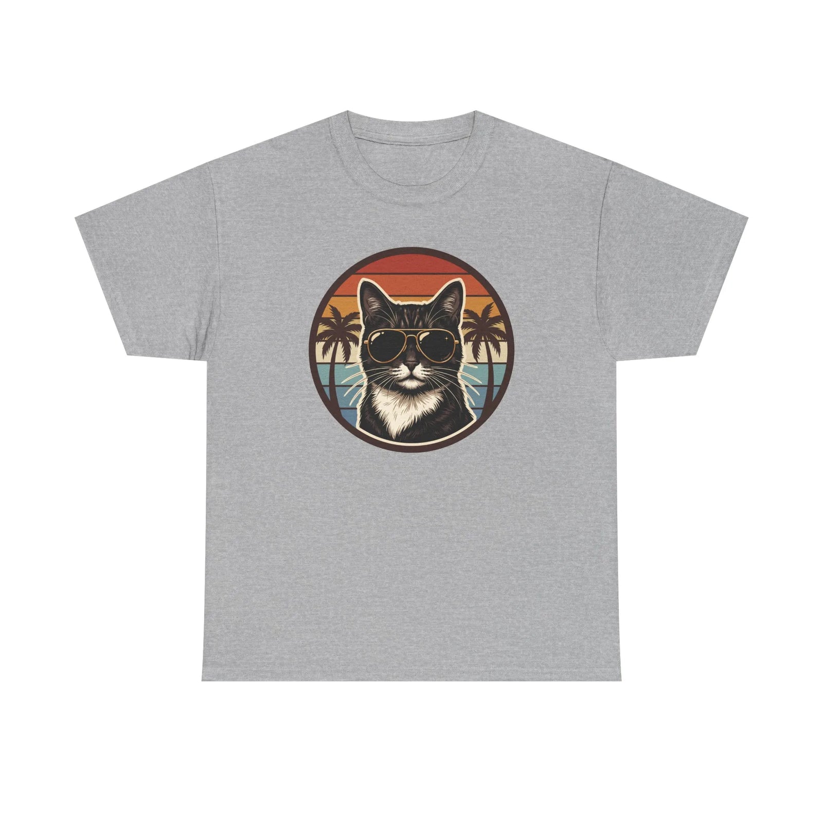 Tuxedo Cool Cats 70s Sunset Aviators T-Shirt - Heavy Cotton Classic Fit Tee - Unisex White
