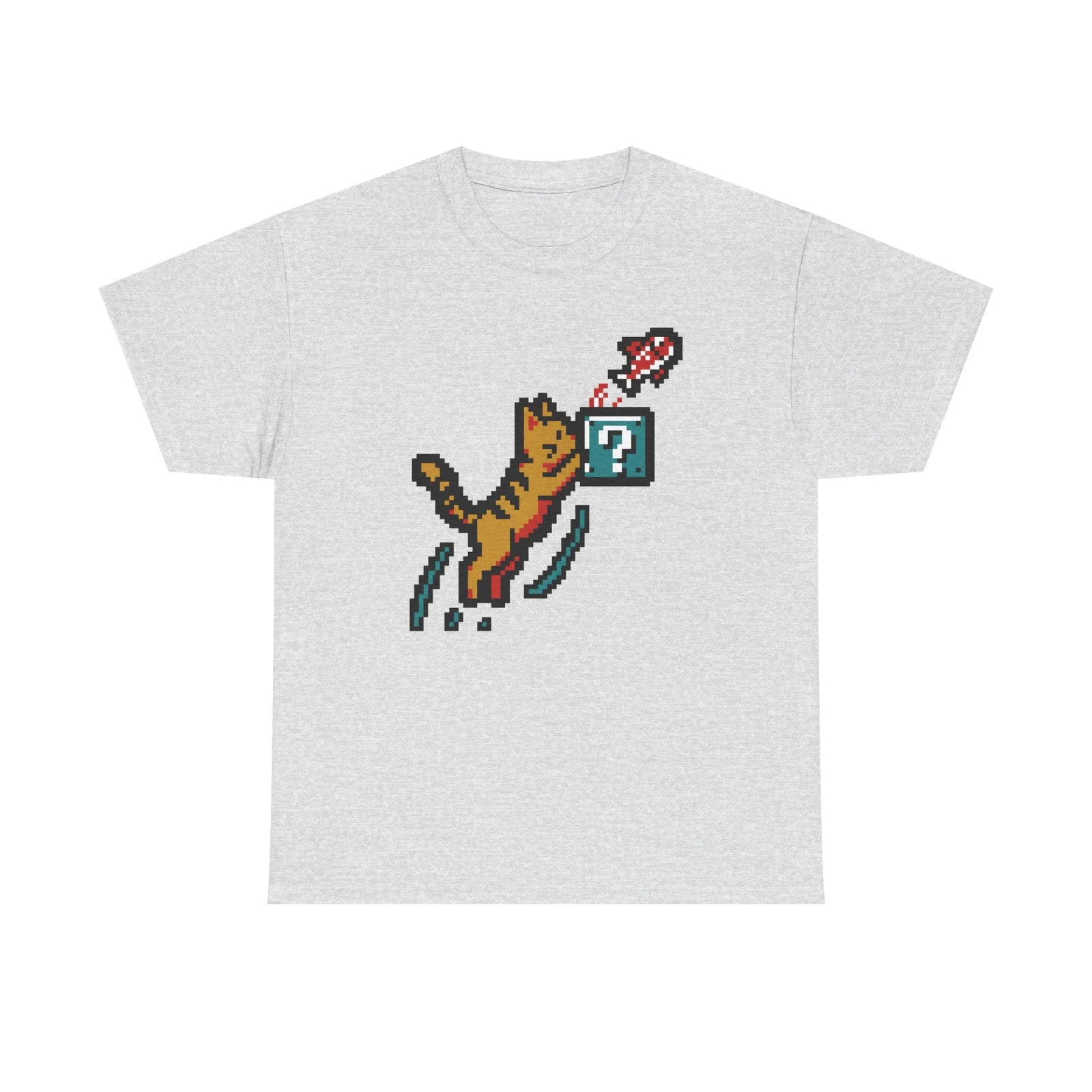 8-Bit Pixel Gaming Cats Graphic T-Shirt - Heavy Cotton Classic Fit Tee - Unisex White