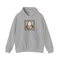 Runestone Cat Norse Woodcut Hoodie - Soft Cotton Blend Fleece Pullover - Unisex White