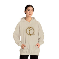 Fehu Rune Wealth Symbol Hoodie - Soft Cotton Poly Fleece Pullover - Unisex White
