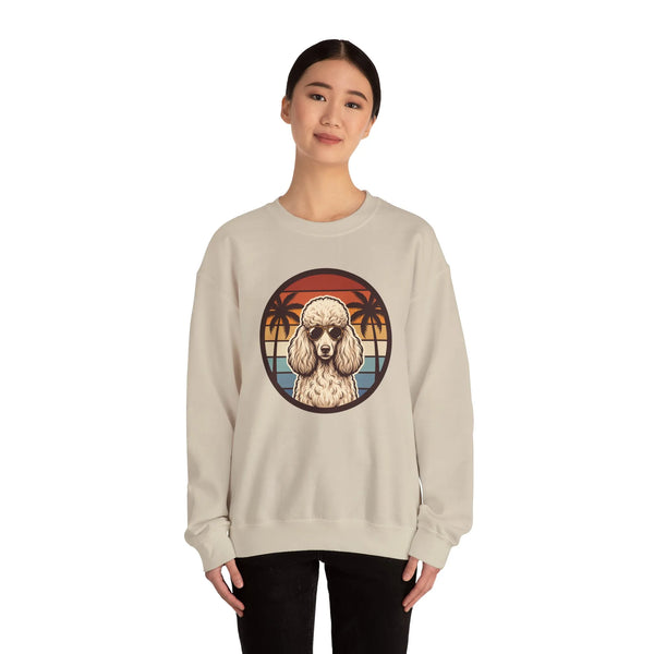 70s Sunset Poodle Aviators Graphic Sweatshirt - Heavy Blend Cotton-Poly Crewneck - Unisex White